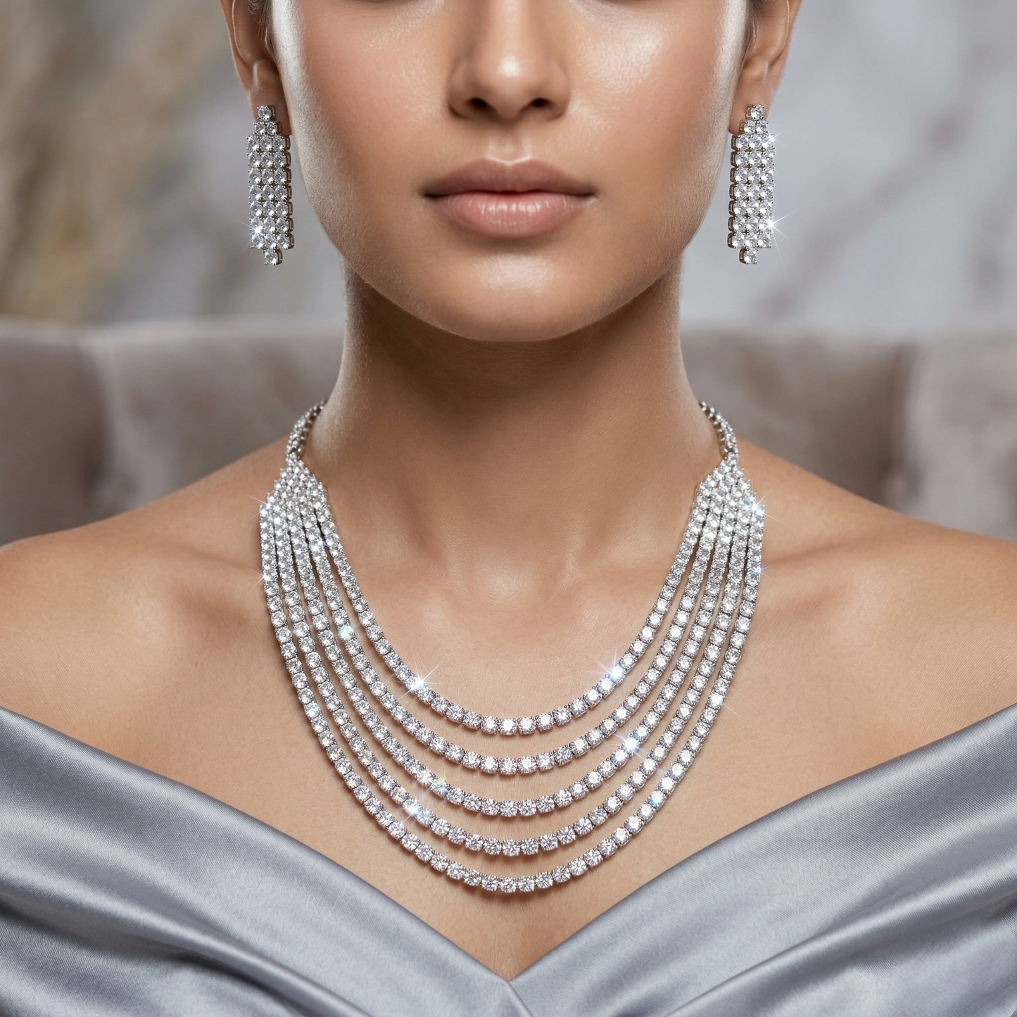 Lily Zircon White Rodium Necklace Set