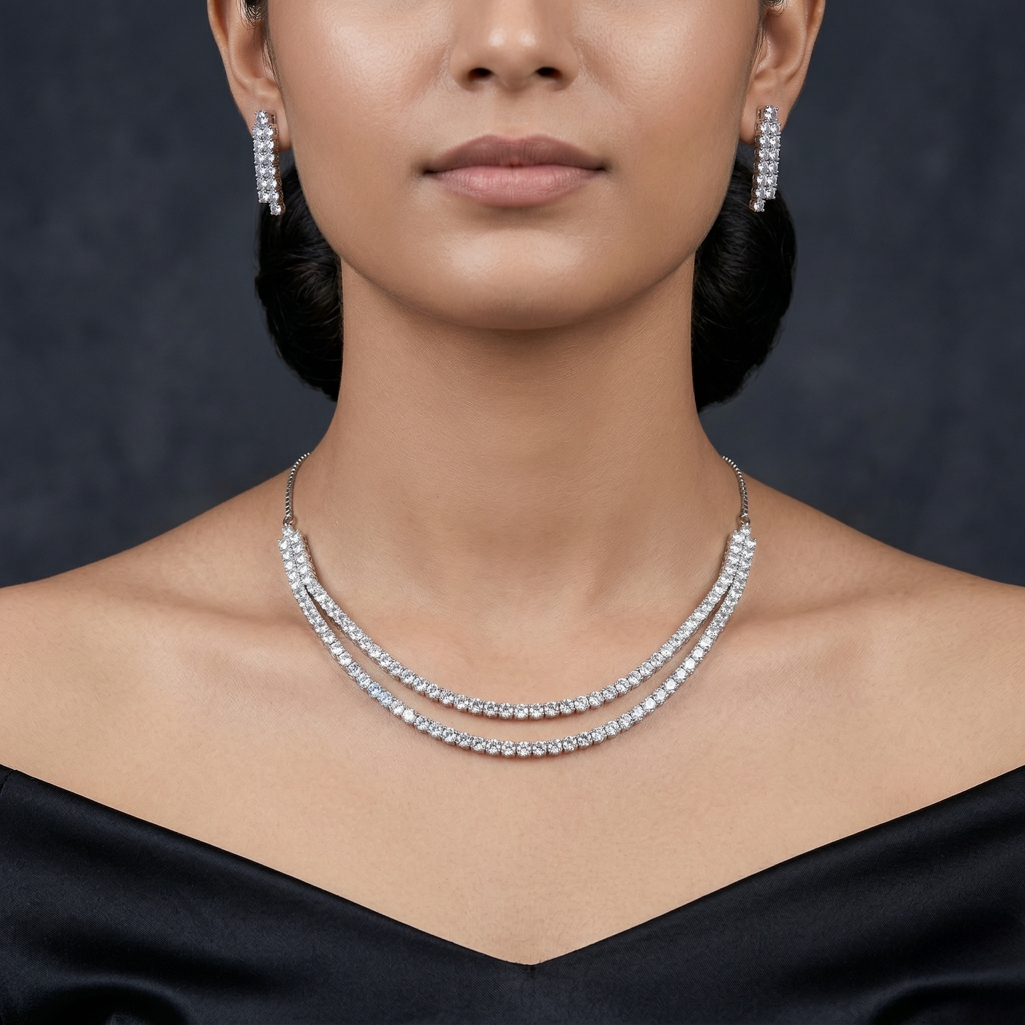 Mia Zircon White Rodium Necklace Set