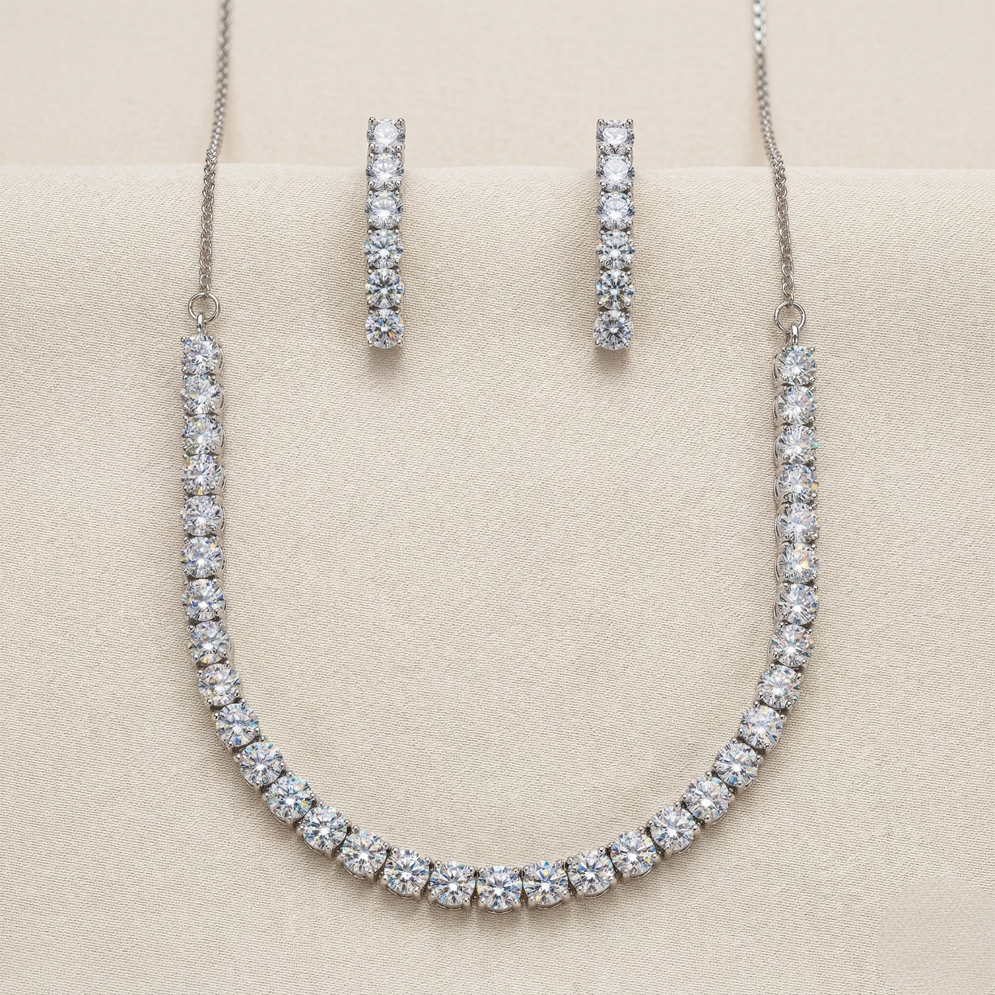 Ava Zircon White Rodium Necklace Set
