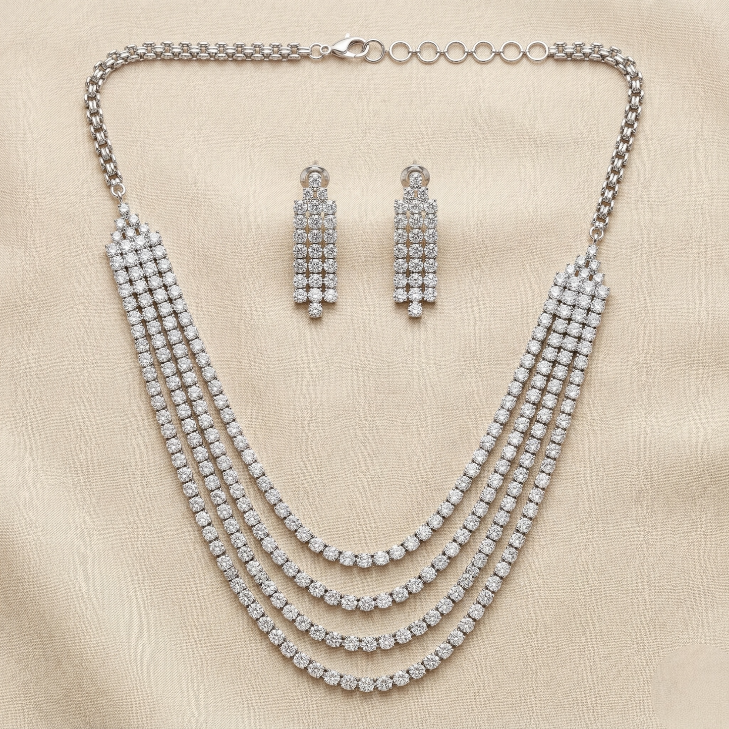 Chloe Zircon White Rodium Necklace Set