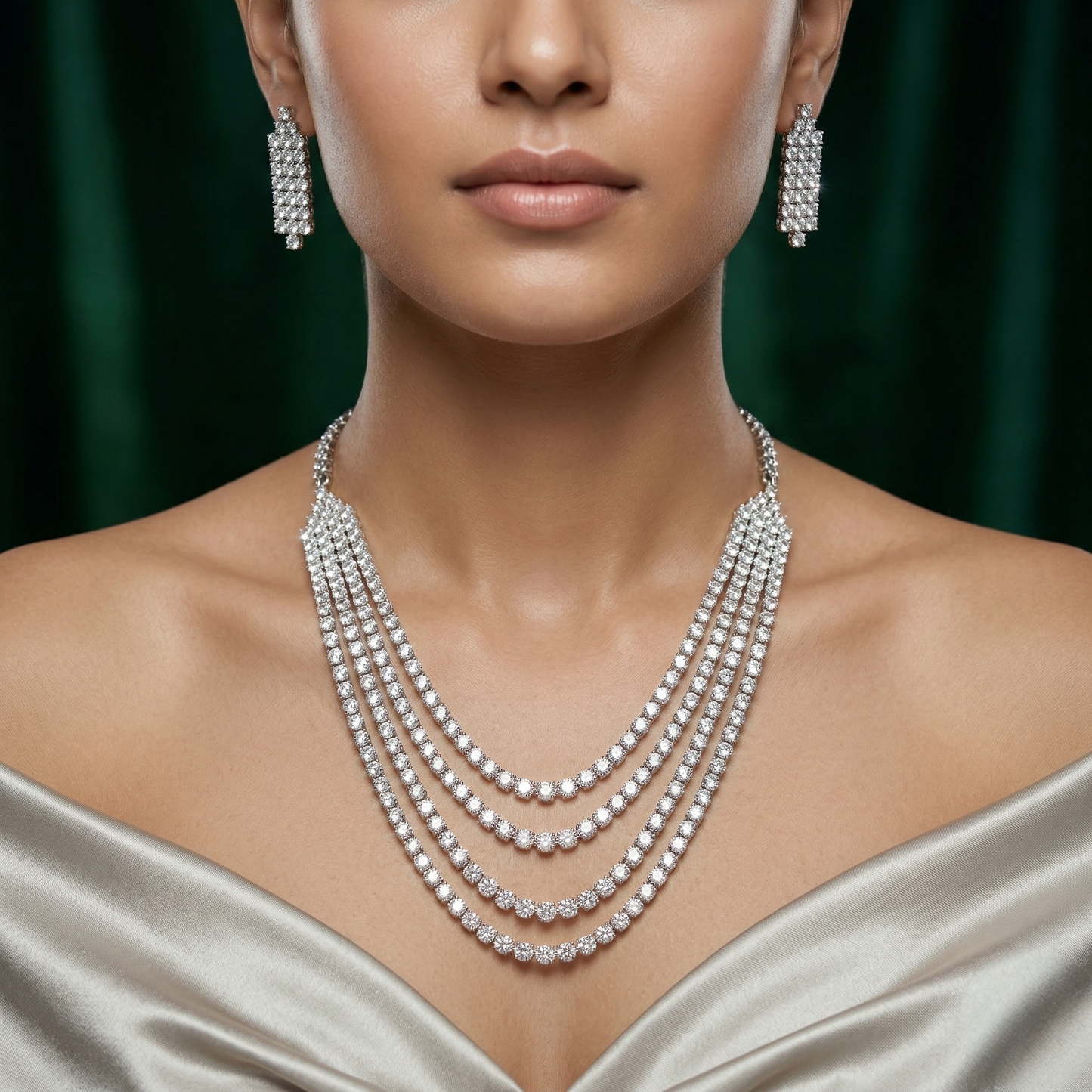 Chloe Zircon White Rodium Necklace Set