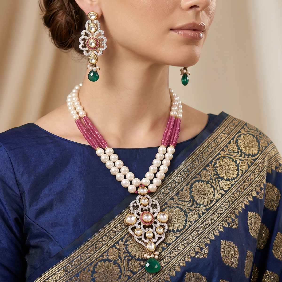 Shreya Kundan Pendent Set