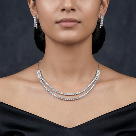 Mia Zircon White Rodium Necklace Set