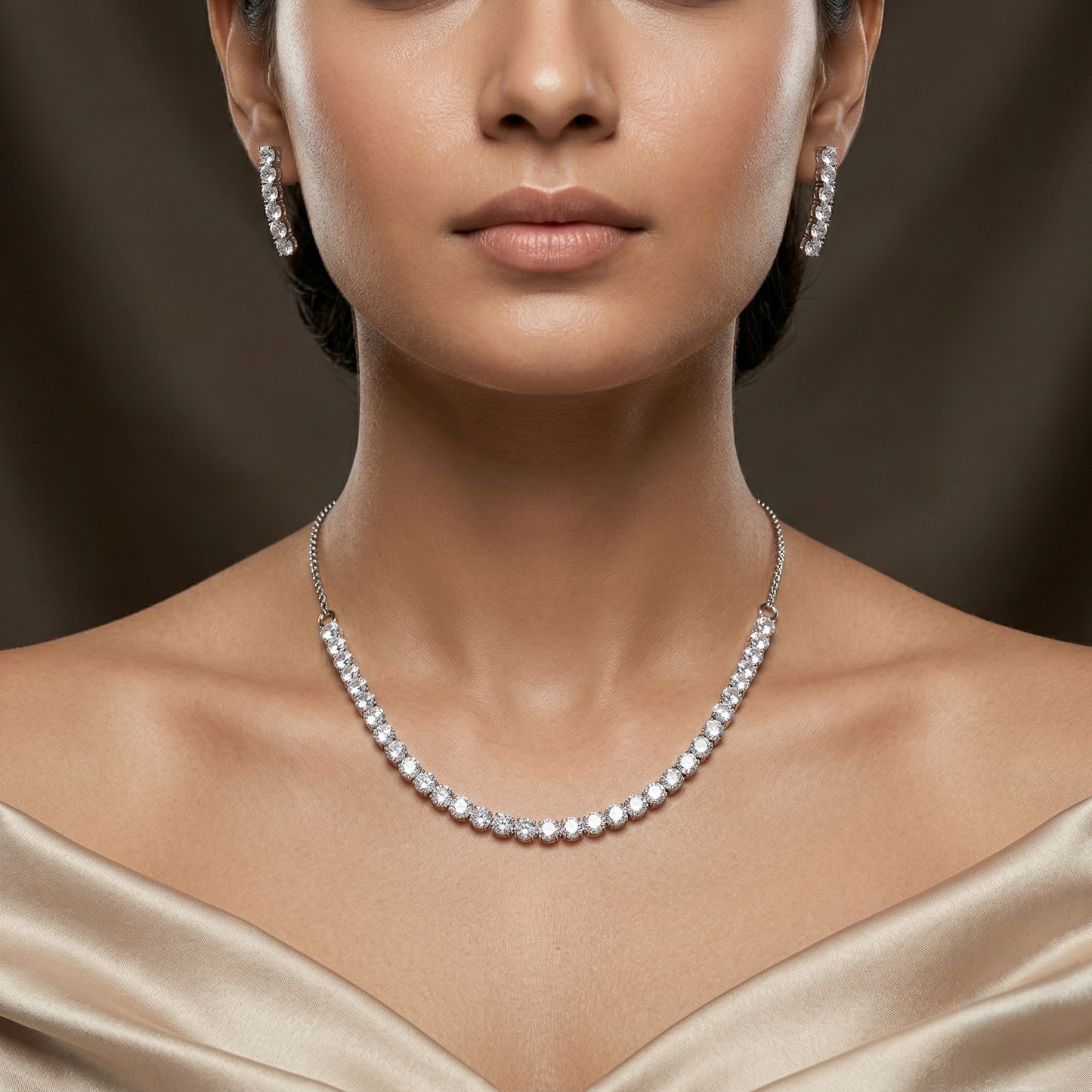 Ava Zircon White Rodium Necklace Set