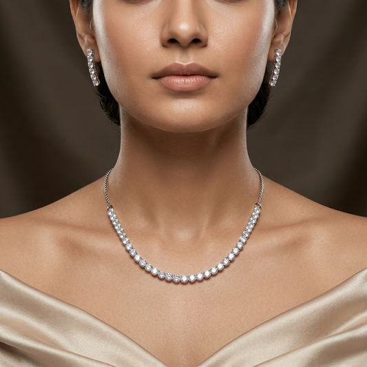 Ava Zircon White Rodium Necklace Set