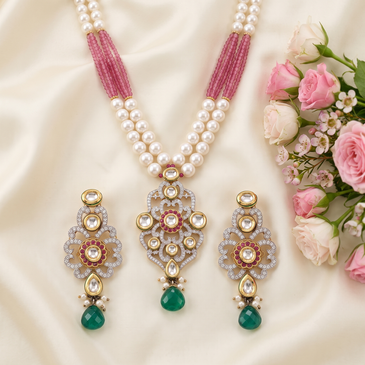 Shreya Kundan Pendent Set