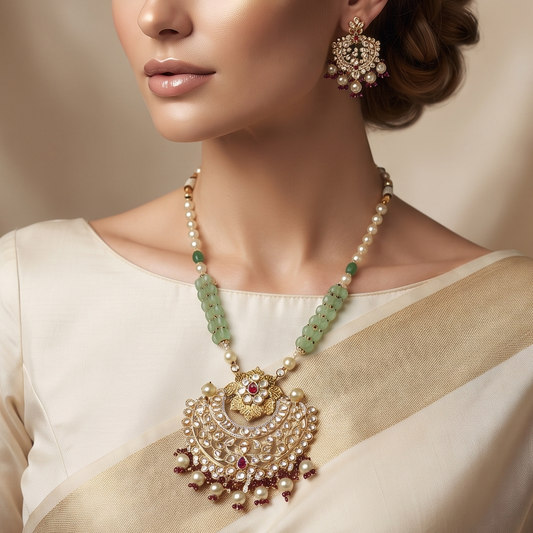 Diya Kundan Pendant Set